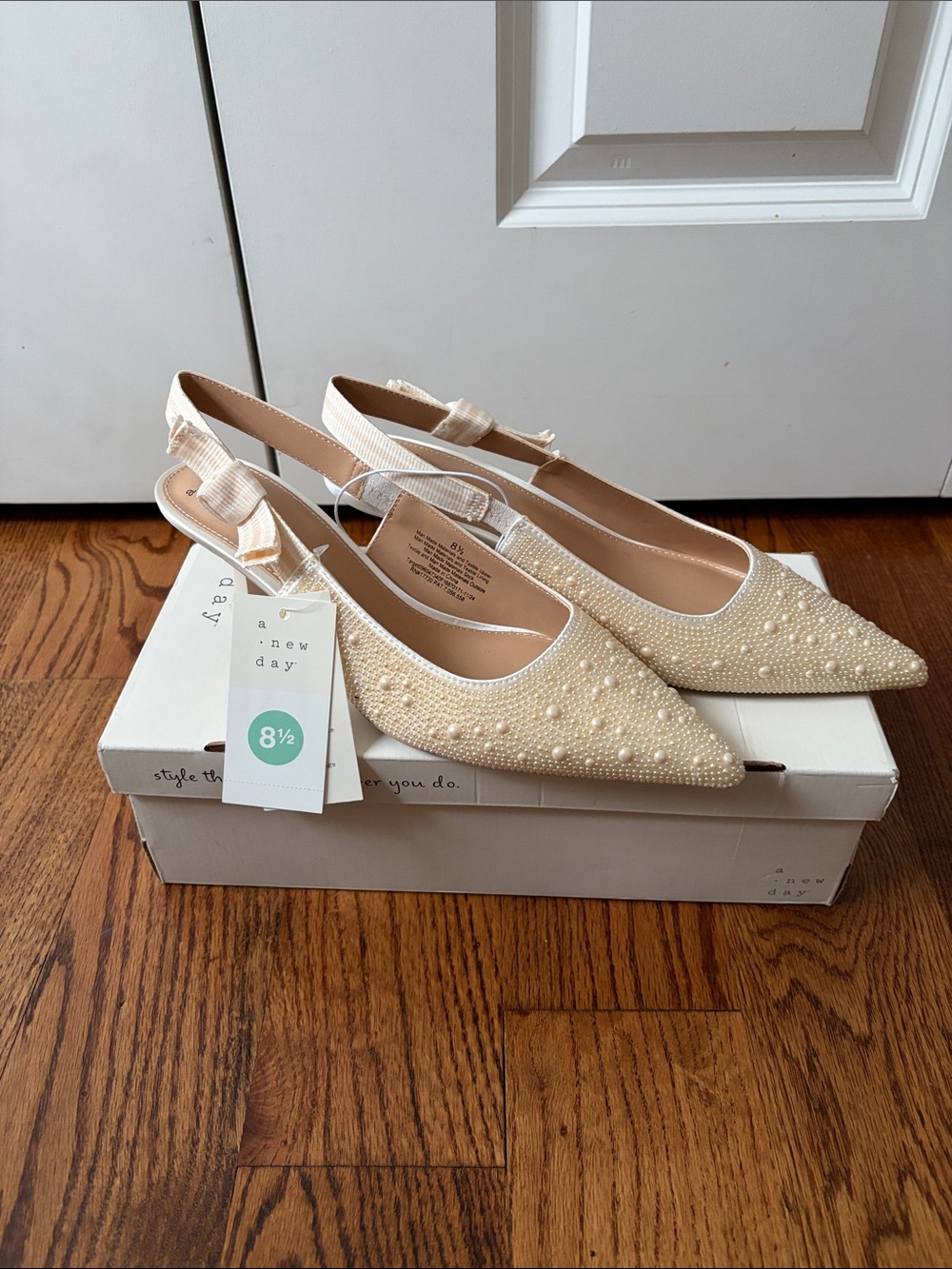 a new day Pearl-Embellished Cream Slingback Kitten Heels Size 8.5 New